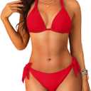 Women Halter Bikini Set - Two Piece Triangle Swimsuit Tie Bathing Suit 2025 Cute Swimwear (Medium, Red)