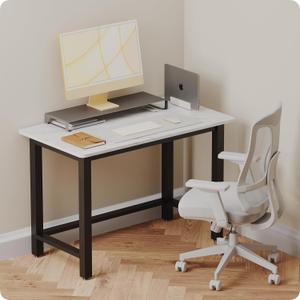 43" Home Office Desk Modern Computer Desk 43.3x23.6x29.5 inches PC Table with Thicken Frame Industrial Style Sturdy Metal Frame Furniture for Writing Gaming Marble White+Black