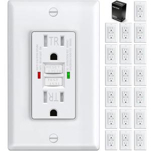 ELECTECK 20 Pack GFCI Outlets 15 Amp, Tamper Resistant (TR), Self-Test GFI Receptacles with LED Indicator, Ground Fault Circuit Interrupter, Decor Wallplate Included, UL Listed, White