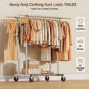 HYSEYY Heavy Duty Clothes Rack, Rolling Clothing Rack for Hanging Clothes with Shelves Load 700LBS,Portable Garment Wardrobe Closet Rack with Wheels for Bedroom,Laundry Room,Retail Store,Silver