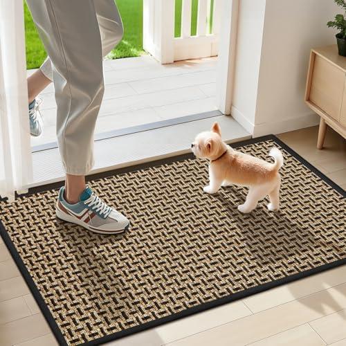 LEKEEPGO Door Mat Indoor Entrance 17"x29", Absorbent Indoor Door Mat, Non Slip Rubber Backing Inside Door Mats, Washable Floor Mat, Low-Profile Doormat for Front Door, Entryway, Entrance, Black