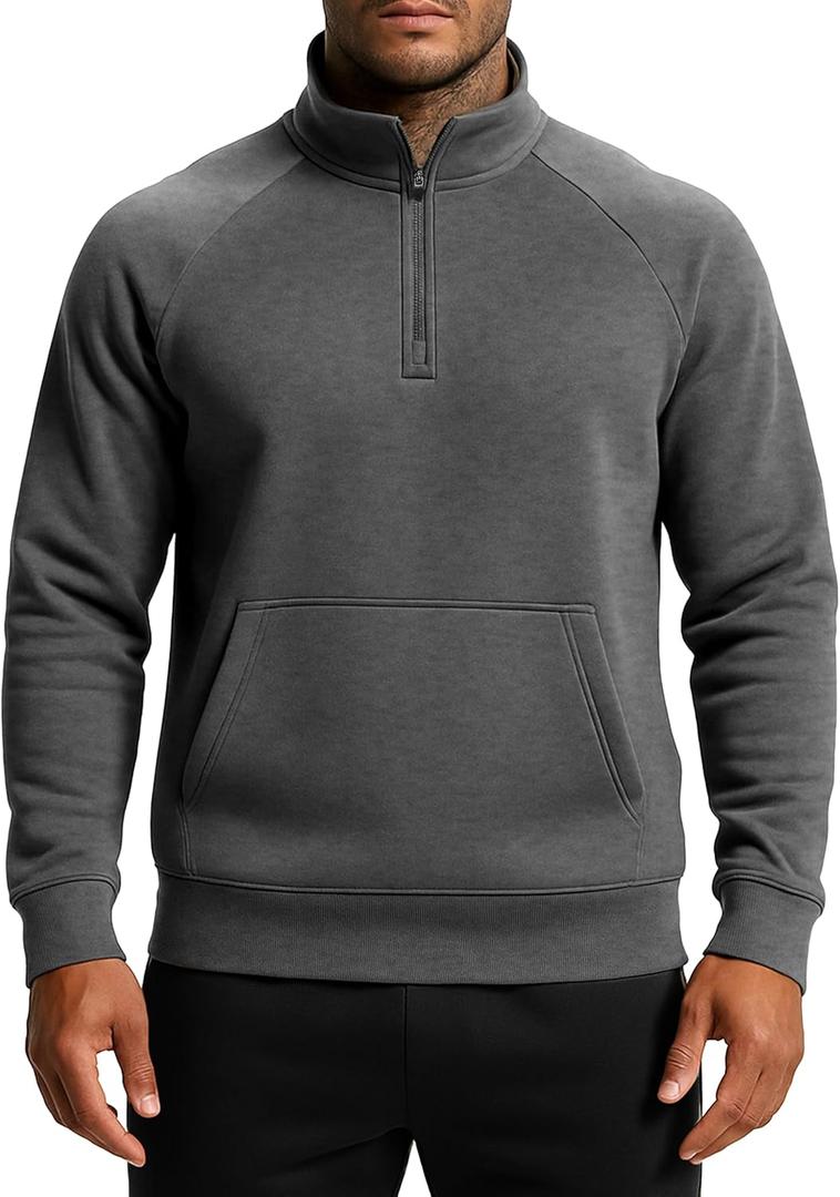 Men's Quarter Zip Pullover Sweatshirts Fleece Sweatshirt Stand Collar Long Sleeve Shirt with kangaroo Pocket (Large, Dark Vintage Heather)