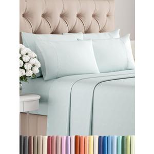 King Sheets Set 6 Piece - Includes 4 Pillowcases - Bed Sheets King Size - Soft Hotel Luxury Bedding - Cooling, Comfy, Cozy & Breathable - 1 Flat & 1 Fitted & 4 Pillowcases w/ Deep Pockets - Ice Blue