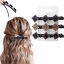 3 Pcs Sparkling Crystal Stone Braided Hair Clips, 2025 New Satin Fabric Hair Bands Rhinestone Four-Leaf Clover Hair Clip for Styling, Duck Bill Clips for Women Girls, Color K