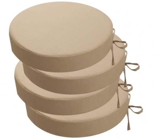 dee-home Outdoor Bistro Chair Cushions Set of 4 Think 15”x15”x 3” | Outdoor Round Seat Cushions with Ties, Waterproof Round Patio Furniture for Garden, Beige