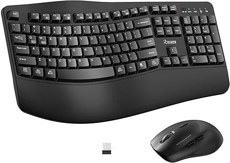 Wireless Keyboard and Mouse Combo,2.4G Full Size Wave Keys Ergonomic Keyboard with Wrist Rest for Natural Typing, 3 DPI Adjustable Ergonomic Silent Mouse for Computer/Laptop/Windows/Mac (Gray)