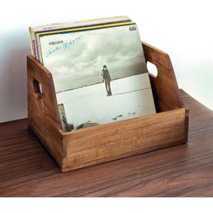 Acacia Wood Vinyl Record Storage Crate - Classic Cube Record Holder, Album Organizer Case Box for 60+ Records, Home Decor and Collection Display