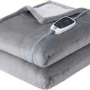 SEALY Electric Throw Blanket, Flannel & Sherpa Heated Throw with 6 Heating Levels & 2-10 Hours Auto Shut Off, Fast Heating & Machine Washable, 50x60 Inch, Light Grey