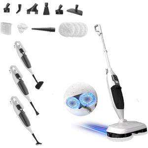 Torder Scrub and Steam Mop with 13 Accessories,Floor Scrubber Spin Mop for Hard Floors Deep Cleaning,Washable Mop Pads for Home,550ml Capacity,Chemical-Free Deep Clean & Sanitize with High Temperature (White)