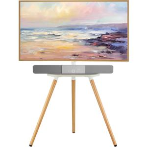 Tripod Easel TV Stand for 43-65" TVs, Height-Adjustable Swivel Corner Floor TV Stand with Wooden Tray, VESA 400x400 LCD/LED/OLED Compatible, Minimalist White