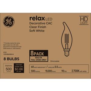 GE Relax LED Light Bulbs 60W, Soft White Candle Lights, Clear Decorative Light Bulbs, Small Base (8 Pack)