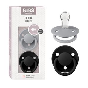 BIBS Pacifiers  De Lux Collection | BPAFree Round Nipple | Silicone | Made in Denmark | Set of 2 Cloud/Black Color Premium Soothers | Size One Size
