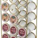 MyGift Modern Brass Tone Plated Metal and Brown Mango Wood Coffee Pod Holder Stand - Tabletop Caf Bar Coffee Capsule Storage Rack - Handcrafted in India