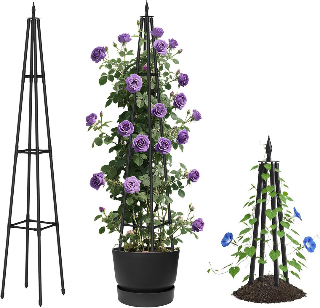 Alisisfores 5.2 FT Obelisk Trellis for Climbing Plants,Garden Trellis with Extra Thickened Plastic-Coated Metal Pipes, Outdoor & Indoor Garden Support for Potted Plants, Black