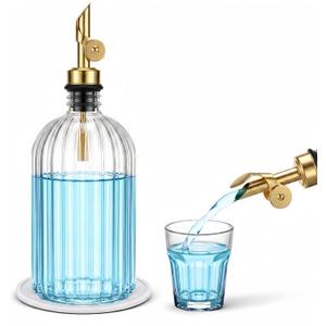 Mifoci Glass Mouthwash Dispenser for Bathroom Countertop, 14oz Luxury Refillable Mouthwash Container Bottle with Cup, Flip Spout, Stainless Steel Funnel, Coaster for Bathroom Decor Accessories, Clear