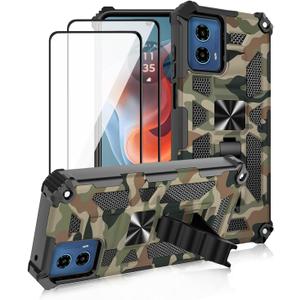 for Motorola Moto G Power 5G 2024 Case, with 2 Pack Tempered Glass Screen Protector, Military Grade, Kickstand with Magnetic Car Mount, Protective Phone Case for Moto G Power 5G 2024 Army Green