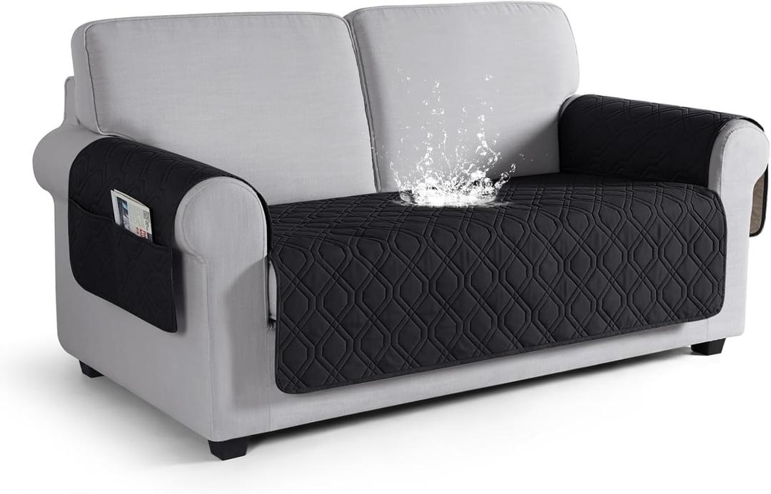 VANSOFY Couch Cover, Waterproof Sofa Covers Washable Slipcover Furniture Protector Couch Seat Covers Non-Slip Couch Cover for Dogs, Pets, (Loveseat Plus, Black) (Loveseat Plus(Seat Width: 54"))