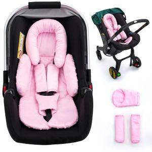 Infant Car Seat Insert with 3 Shoulder & Crocth Covers, Thickened Carseat Head and Body Support for Infant, Reversible Baby Car Seat Cushion for Boys Girls, Soft Mink Dot Newborn Insert for Preemie (Pink)
