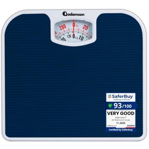 Adamson A21 Analog Scales for Body Weight - Up to 300 LB - New - Anti-Skid Rubber Surface - Large Numbers - Analog Bathroom Scale - Affordable - Durable with 20-Year Assurance - Blue