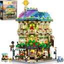 Flower Cafe House Building Set with Lights, 1876 PCS City Street Corner Shop Construction Model, Art Architecture Modular Building Block Kit Home Decor, Gift for Adults Teens Boys Girls 12+