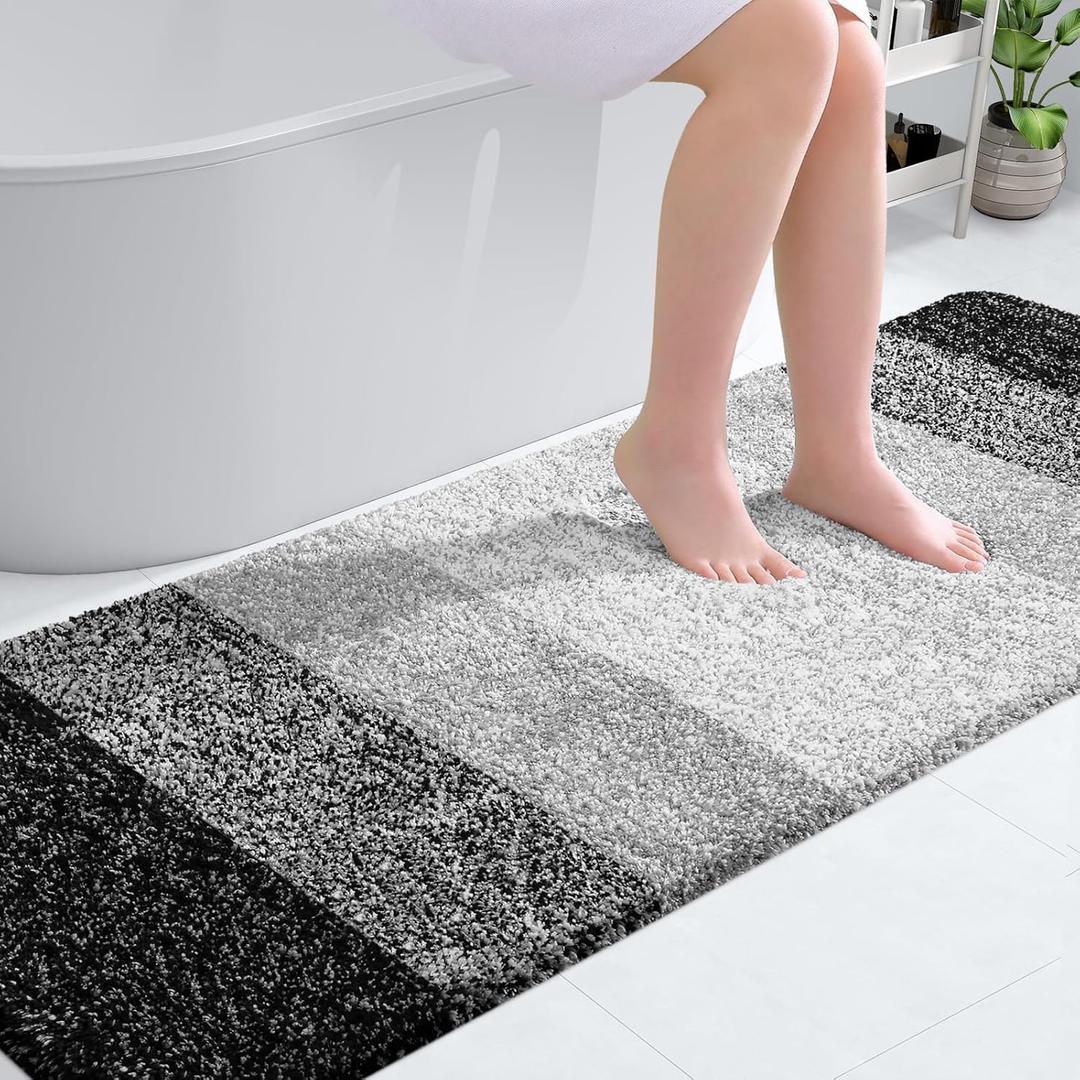 OLANLY Bathroom Runner Rugs 70x24, Extra Soft Absorbent Microfiber Bath Rugs, Rubber Backing, Quick Dry, Machine Washable Bath Mats for Bathroom Floor, Tub, Shower and Home Decor Accessories, Black (70" x 24")