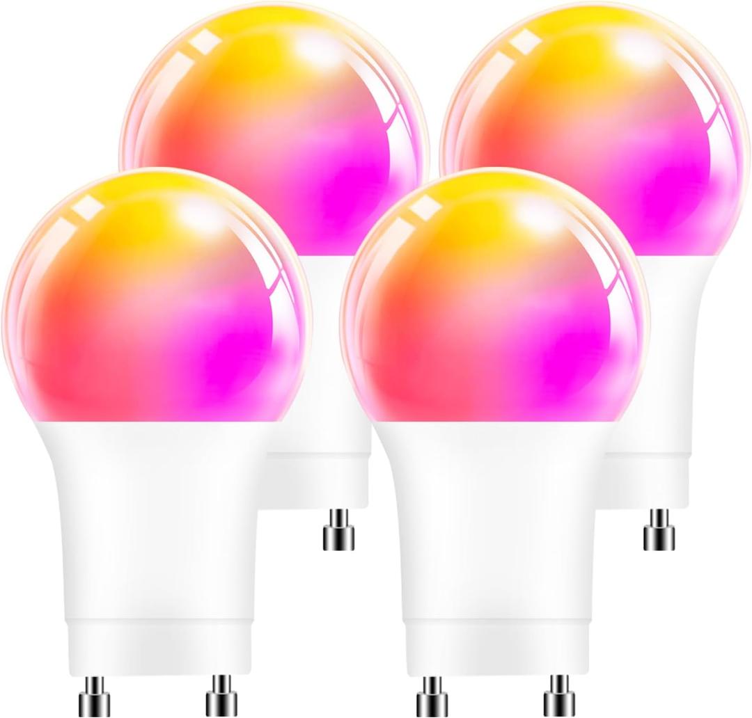 GU24 Smart Led Light Bulbs4 PackA19 12W 1200LM Smart Bluetooth 2 Prong Led Light bulbDimmable Music Sync RGBCW Color Changing LED Bulb2700K-6500K Dimmable APP Control(Not Support Alexa)
