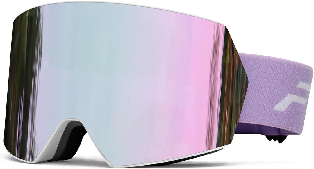 FMY Ski Goggles for Men Women & Youth - Anti Fog UV400 Protection Snowboard Snow Skiing Goggles for Adult (Purple Lens&white Frame)