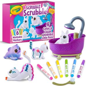 Crayola Scribble Scrubbies Glam Pack (4 Pets), Holiday for Kids, Washable Pet Care Toy, Coloring Animal Craft, Stocking Stuffer Toys for Girls & Boys, 3+