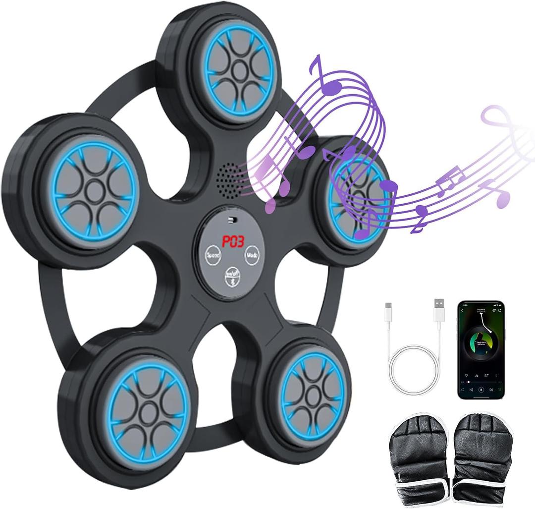 BVK Music Boxing Machine, Smart Bluetooth Trainer With Gloves, Wall Mount for Adults, Shockproof Silent, Target Workout Equipment for Home, Office, Gym (Black)