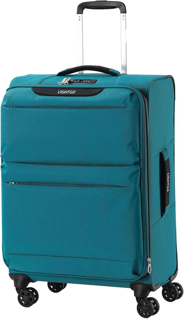 LIGHTGO Lightweight Softside Luggage,20inch Carry on, Water-Resistant, TSA Approved Lock, Spinner Wheel, Turquoise, 20inch
