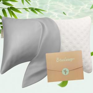 Cooling Curved Pillowcase for Side Sleeper Pillow - Rayon Derived from Bamboo Pillowcase with Zipper, Breathable and Soft Silky Cover for Hot Sleeper Protecting Hair&Skin Queen Size 1 Pack, Light Gray