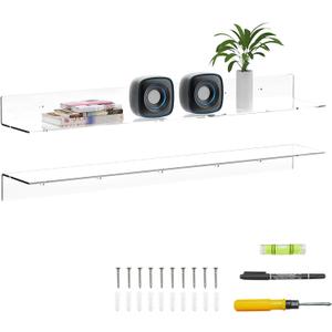 36 Inches Acrylic Wall Shelves 2 Pack, Floating Shelf for Wall Mounting, Acrylic Display Ledges for Funko Pop Figures, Home Dcor, Living Room, Gaming Room, Plants(36 inch, Clear)