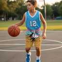 Cozople Boys Athletic Shorts Kids Basketball Shorts Mesh Breathable Shorts for 7-16 Years (Baseball Ice Cream)