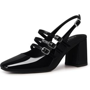 CELLENZ Women Mary Jane Shoes: Closed Toe Strappy High Heels - Black Dressy Comfortable Heel - Chunky Graduation Cute Dress Pumps Size 8.5