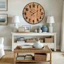 24 Inch Farmhouse Wall Clock Large Old Town Vintage Rustic Wooden Clock with Metal Rim and Large Numerals, Silent Battery-Operated for Office, Kitchen, Bedroom, and Living Room