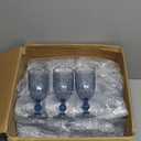 48 Pack Vintage Wine Glasses, Plastic Reusable 12 Ounce Colored Water Goblets, Unique Flower Embossed Pattern Unbreakable Stemmed Wine Glasses High Clear Wedding Party Bar Drinking Cups Blue