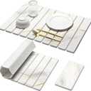 Large Stone Dish Drying Mat for Kitchen Counter, 2PCS Quick Dry Stone Dishes Mat,Foldable Water Absorbing Drying Organizer Pad for Plate Rack Bottles Utensils(Printed White Gold 24"16" & 8"x4")