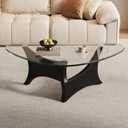 Glass Coffee Table Mid-Century Modern Coffee Table for Living Room Center Table Suitable for Bedroom Living Room Reception Office TablesBlack/TransparentMedium