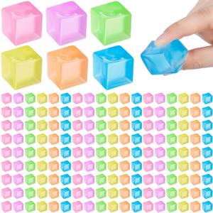 Simgoing 150 Pcs Mini Ice Cube Stress Balls Fidget Toys Bulk Squeeze Square Ball Sensory Toys Stress Relief Ice Cube for Small Prize Birthday Party Favor Bags Box Filling, 6 Colors