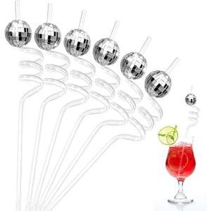 Chengu 12 Pcs Mirror Disco Ball Straws 70s Silver Disco Party Decorations Reusable Straws Gorgeous Retro Party Favors for Discos Cups Mamma Mia 2026 New Years Eve Birthday Parties
