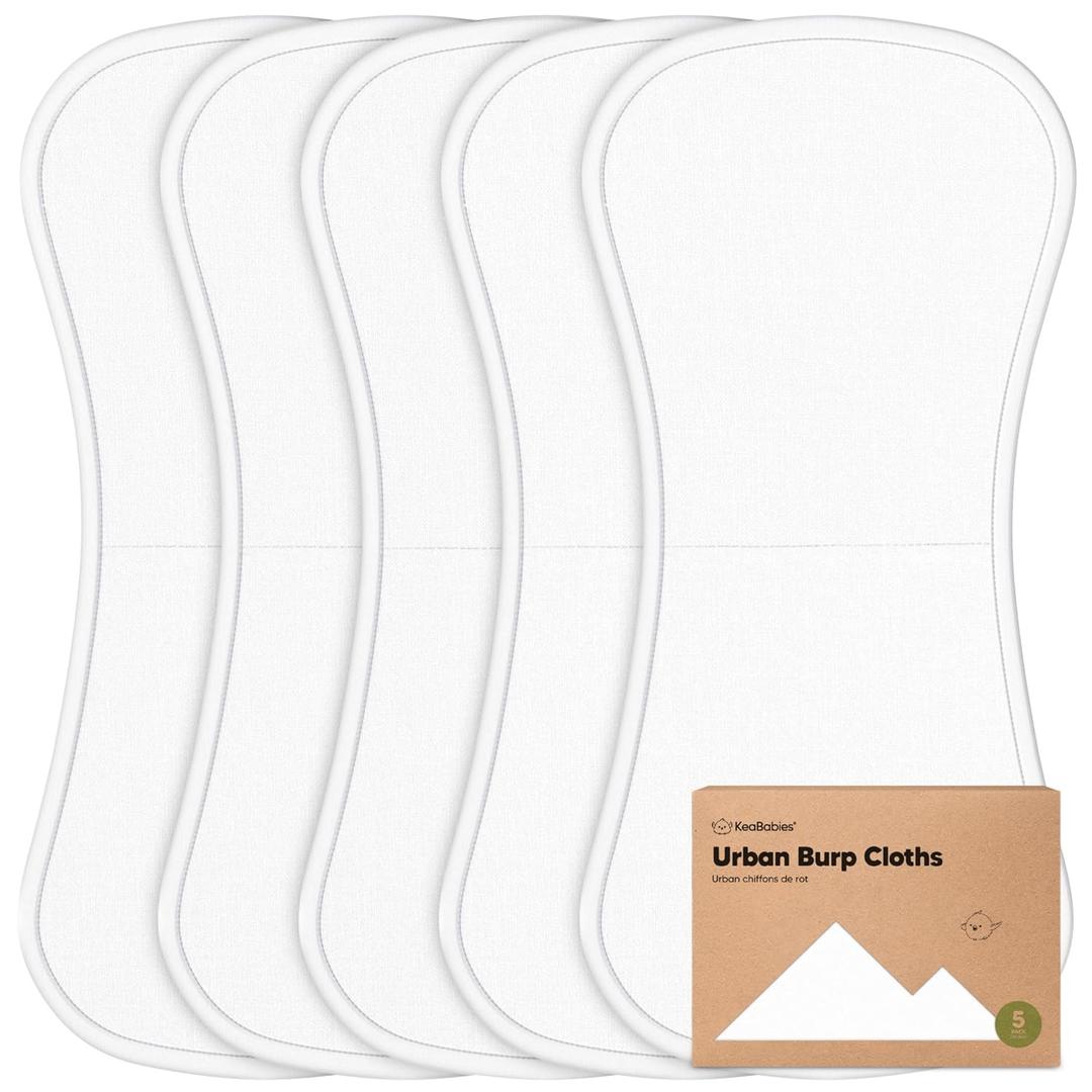 Organic Burp Cloths Baby Boy & Girl - 5-Pack Super Absorbent Cotton Burping Cloths for Babies, Soft & Plush Newborn Spit Up Rags, Infant Towels for Milk Spit Up, Unisex, Large 21" x 10" (Soft White)