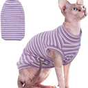 Sphynx Hairless Cat Shirt Rainbow Stripe Kitten T-Shirt With Sleeves, Turtleneck Stretchy Sweater, Pullover Pajamas Jumpsuit, Round Collar Vest for Sphynx, Devon, Cornish Cat Clothes
