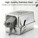 Ptlom Enclosed Stainless Steel Litter Box for Large Cats, Leak-Proof Metal Cat Toilet with Lid, Ventilated Top Opening Covered Cat Pan High Sided Walls, Scoop & Litter Mat, 27.7" x 19.8" x 13.1"