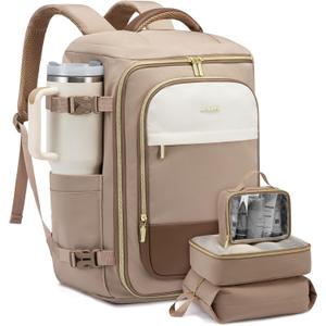 LOVEVOOK 40L Travel Backpack for Women, TSA Approved Carry On Backpack with 3 Packing Cubes, Personal Item Bag Fits 17" Laptop, Water-resistant Carry On Bag for Airplanes (Beige & Khaki)