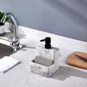 zccz Soap Dispenser with Sponge Holder, Marble Look Liquid Hand and Dish Soap Dispenser Pump Bottle and Sponge Holder 2 in 1 for Kitchen Sink Bathroom Counter Storage and Organization