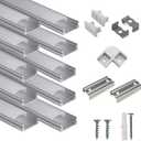 10-Pack 3.3ft/1Meter U Shape LED Aluminum Channel System with Milky Cover, End Caps and Mounting Clips, Aluminum Profile for LED Strip Light Installations, Very Easy Installation