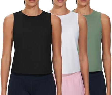 THE GYM PEOPLE Women's Workout Tank Tops 3 Pack Quick Dry Athletic Running Sleeveless Shirts, Size L