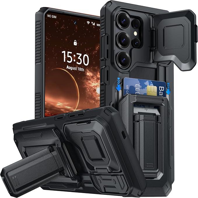AMILIFECASES for Samsung Galaxy S26 Ultra Wallet Case with Card Holder & Kickstand & Full Camera Lens Cover, Military Grade Drop Shockproof Rugged Phone Case for S26 Ultra 6.9'', Black