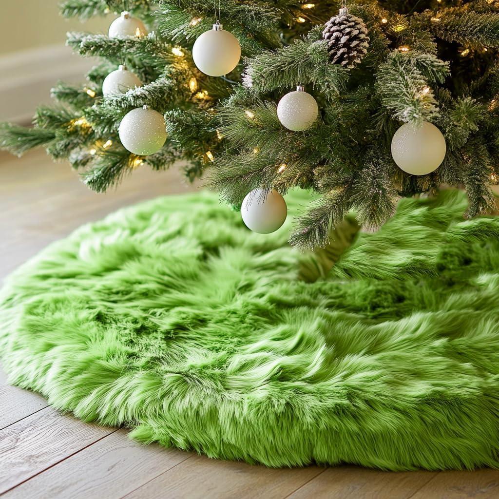 AISENO 30 Inch Green Christmas Tree Skirt Plush Decoration for Merry Christmas Party - Faux Fur Christmas Tree Skirt Decorations