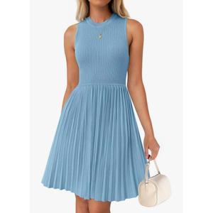 ZESICA Women's Summer Sleeveless Mini Dress 2025 Crewneck Knit A Line Pleated Swing Casual Basic Short Dress M ZESICA Women's Summer Sleeveless Mini Dress 2025 Crewneck Knit A Line Pleated Swing Casual Basic Short Dress M